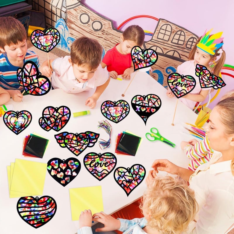 EggSun 36 Sets Valentine's Day Suncatchers Craft Kit for Kids Ornaments Stained Glass Effect Window Arts and Crafts Kit for Classroom Holiday Birthday Projects Home Favors Decorations Ages 4 8 12 - Image 5